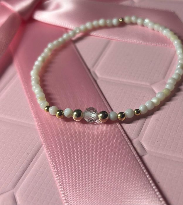 Bransoletka Diament Moissanit 0,95 CT Złoto 585 Perły muszlowe