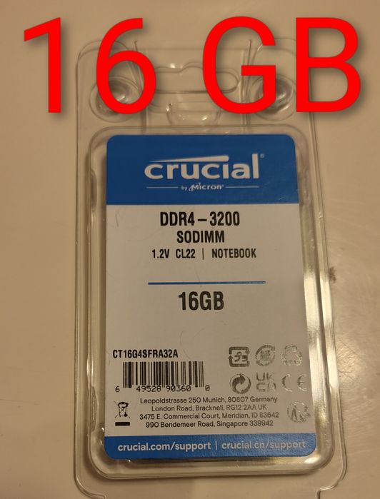 Pamięć RAM 16GB Crusial CT16G4SFRA32A DDR4 3200mhz nowa  kość