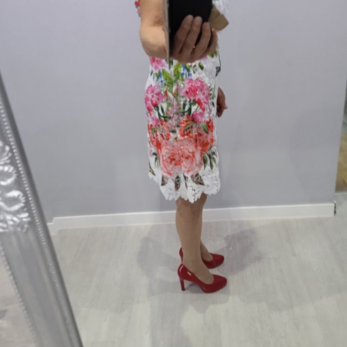 Elegancka efektowna letnia wyjściowa sukienka MIDI r S/M stan idealny