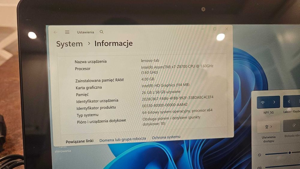 Tablet Lenovo ThinkPad 10 2nd Gen Win 11 Intel 4GB bateria <3h duży zestaw