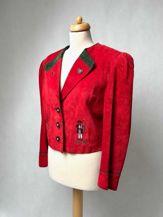 Skóra naturalna real vintage lata 80 lata 90 zamsz czerwony żakiet