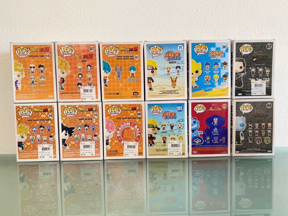 Funko Pops Dragon Ball, Naruto, Game of Thrones, Sonic e Aladdin