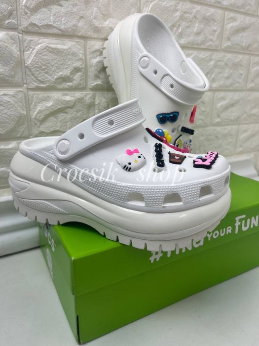 Жіночі крокси мега краш crocs Classic Mega Crush White, Bone, Black