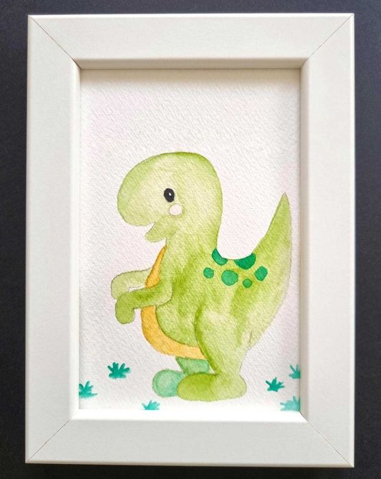 Children's decorative wall art with dinosaur design – frame included