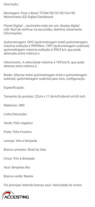 Conta Km Velocímetro digital 0Km Honda CG