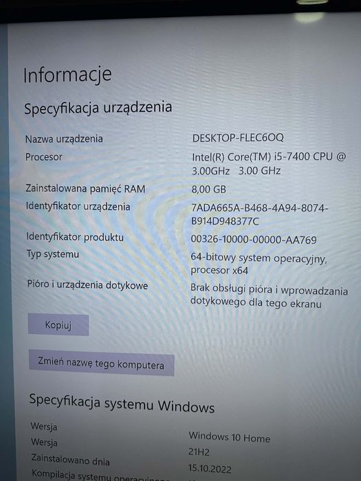 Komputer stacjonarny  Core i5 7gen. RAM 8GB DDR4