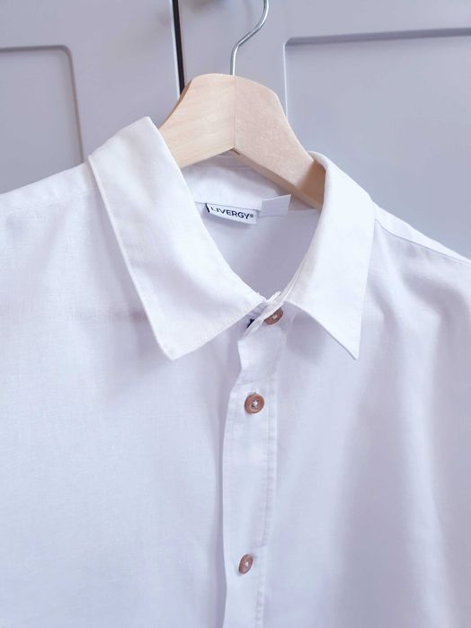 Biała koszula Livergy lniana z długim rękawem XL 2XL kołnierzyk 43 44