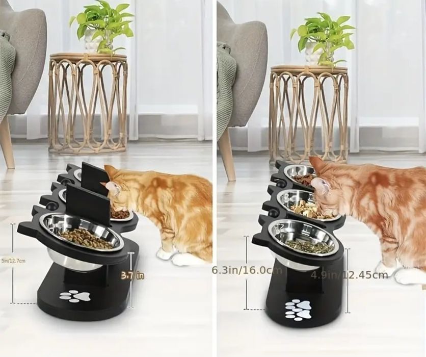 Comedouro duplo + Bebedouro com altura ajustável para gato