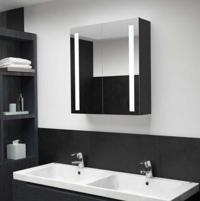 Szafka łazienkowa z lustrem i LED, szara, 62x14x60 cm