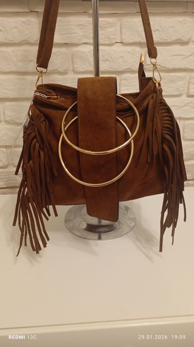 Torebka damska zamszowa kolor czekoladowy