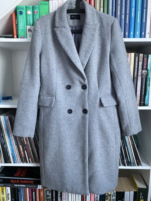 Płaszcz szary klasyczny damski wełna Mohito r. 40
