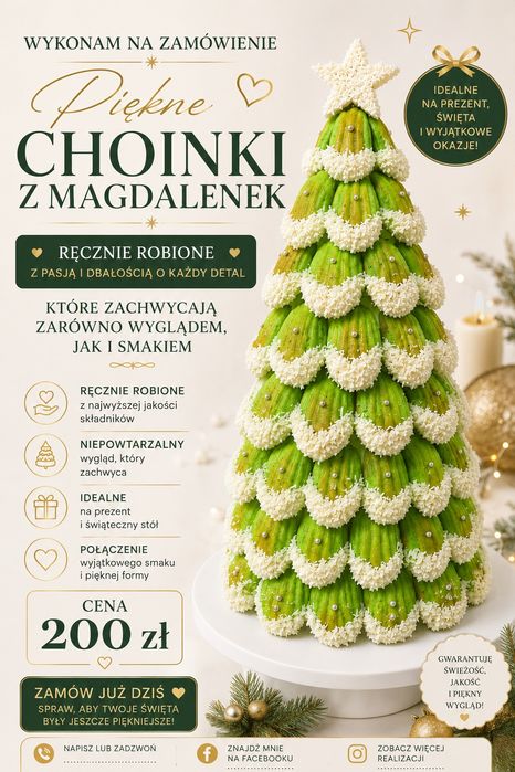 Piekne i pyszne choinki z magdalenek