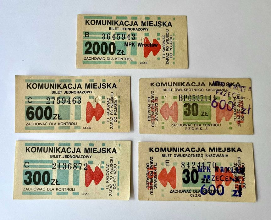 Starsze polskie autobusowe, tramwajowe bilety komunikacji miejskiej