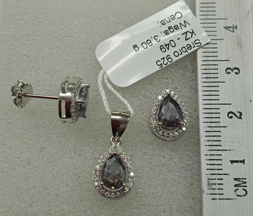 Komplet kolczyki i wisiorek łza Srebro 925 NOWA topaz mistic