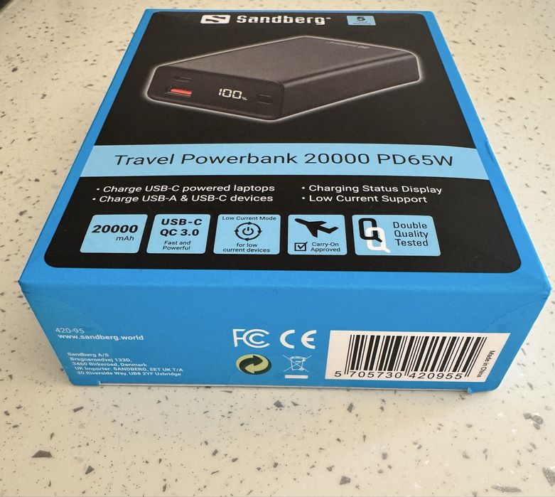 Powerbank Sandberg 20000 mAh PD 65W - для ноутбука та смартфонів