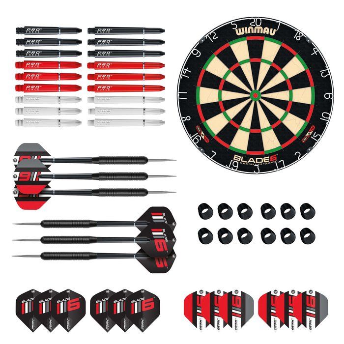 Winmau Blade 6 + 6 lotek i akcesoria ( 90 sztuk ) - profesjonalna tarcza sizalowa do darta
