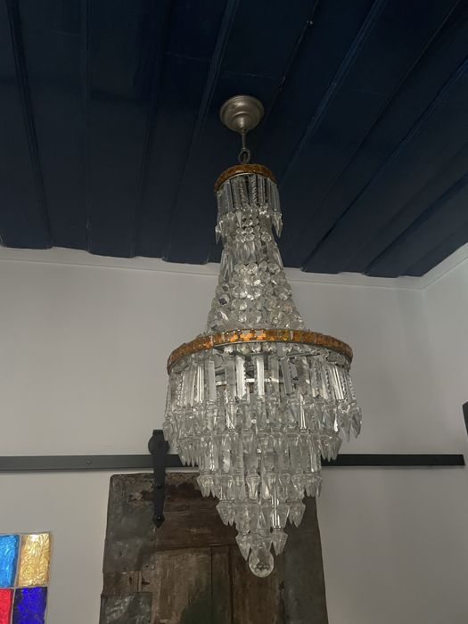 Lustre grande candeeiro de tecto pedras tangerina