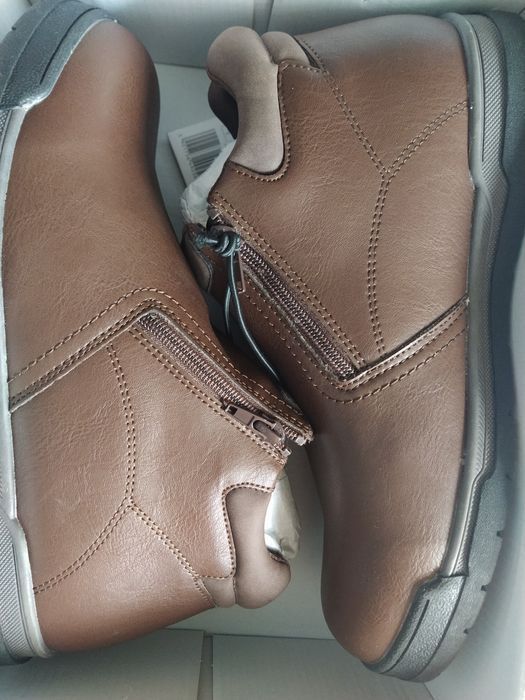 Buty skórzane zimowe botki męskie brązowe ocieplane 44