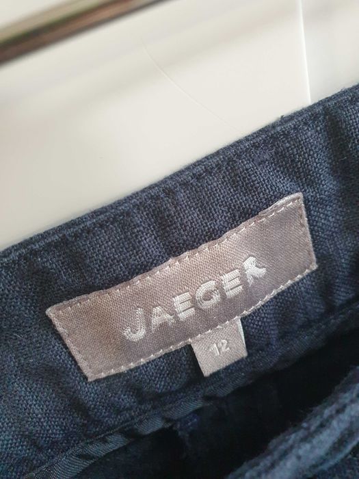 Granatowe lniane spodnie Jaeger 40 100% len chino cygaretki chinosy