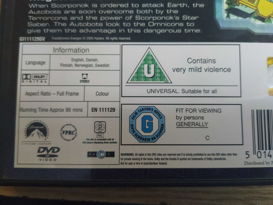 Transformers Energon Battle for Energon DVD ANG