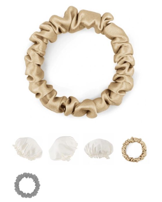 Czepek jedwabny na włosy ecru + dwie gumki