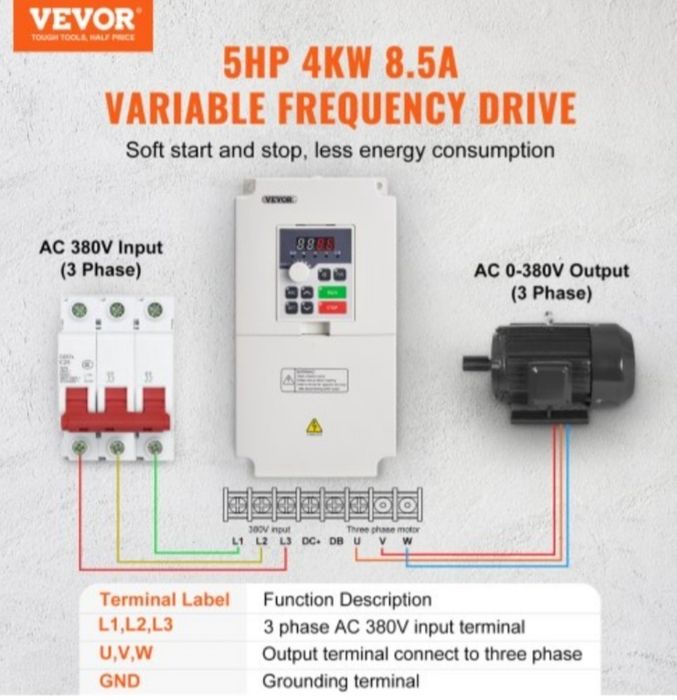 Inversor de Frequência VEVOR 4kW 8.5A