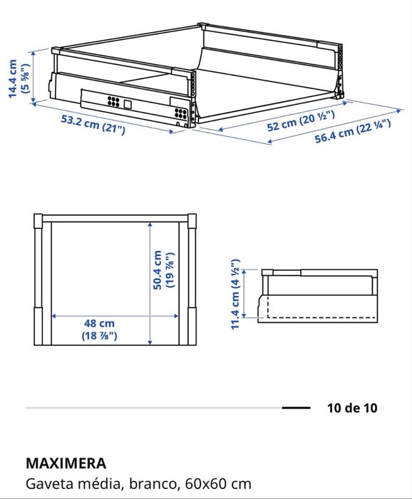 Gaveta maximera media 60x60cm branco. IKEA por usar