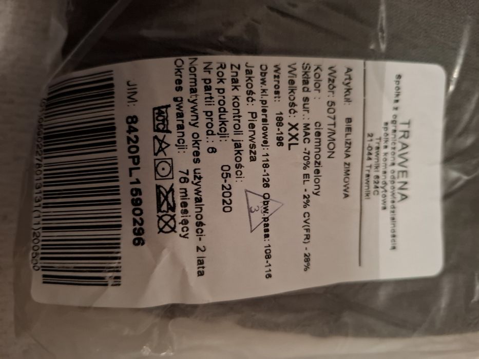Bielizna zimowa długa wojskowa WP 507T/MON roz. XXL.