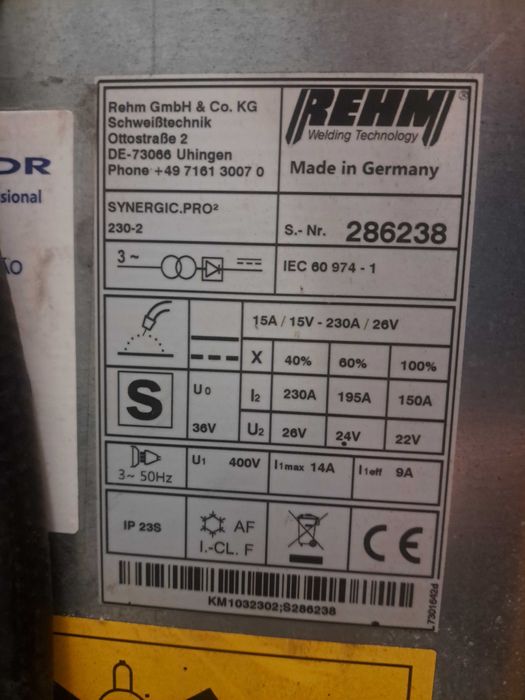 Maquina de Soldar MIG  REHM SYNERGIC.PRO2 230-2 AM e acessórios