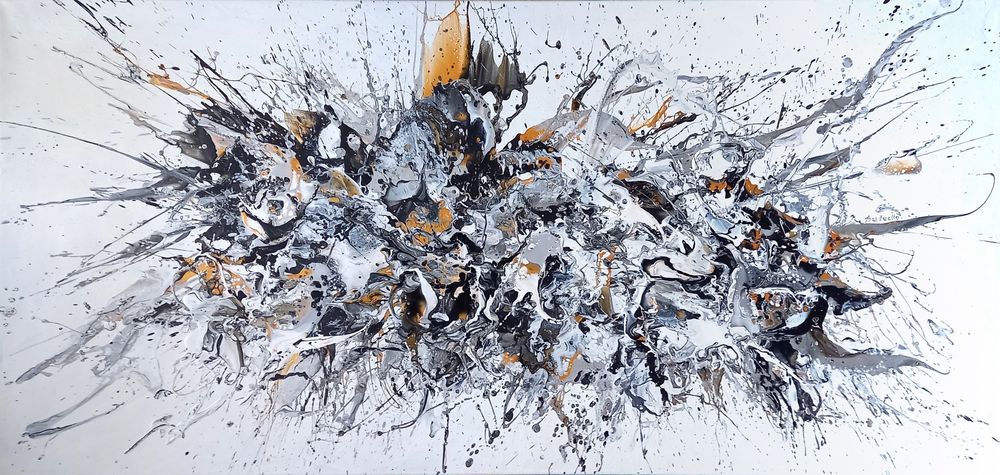 Abstrakcja okazja 200x95 srebro I złoto duży obraz malowany