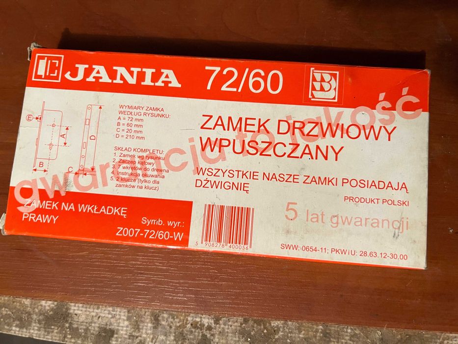 JANIA Zamek Wpuszczany Do Drzwi na wkładkę 72/60