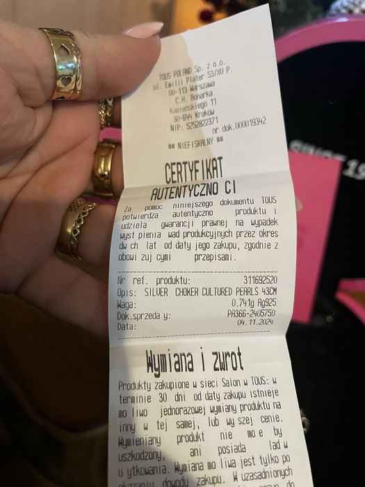 Tous perly choker naszyjnik nowe  paragon certyfikat