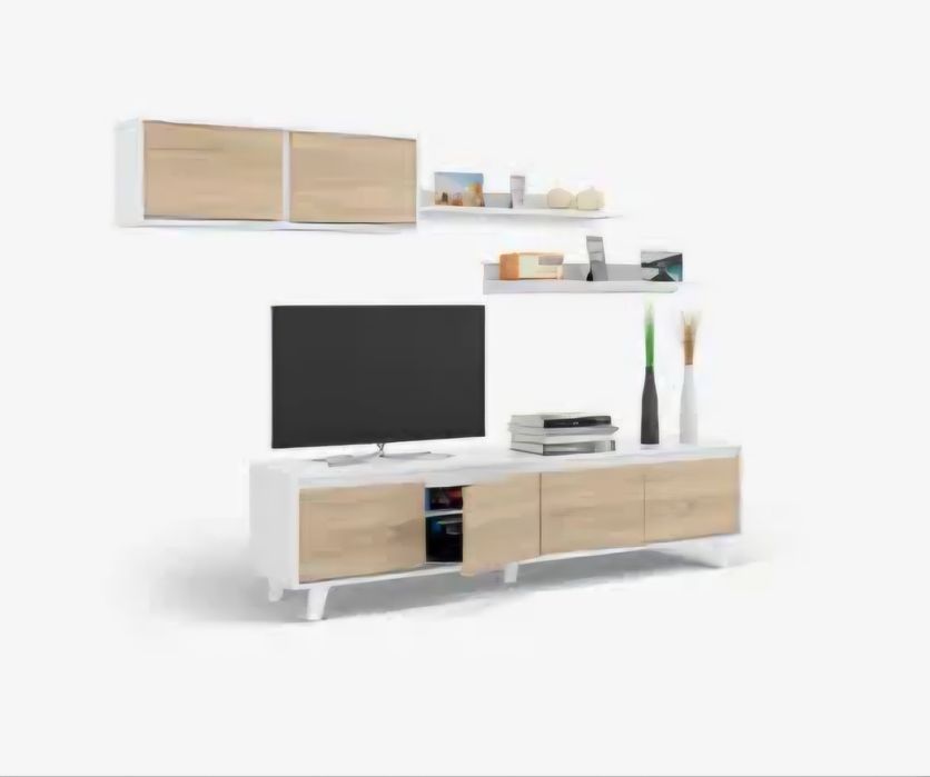 Movel sala de estar com prateleiras e box