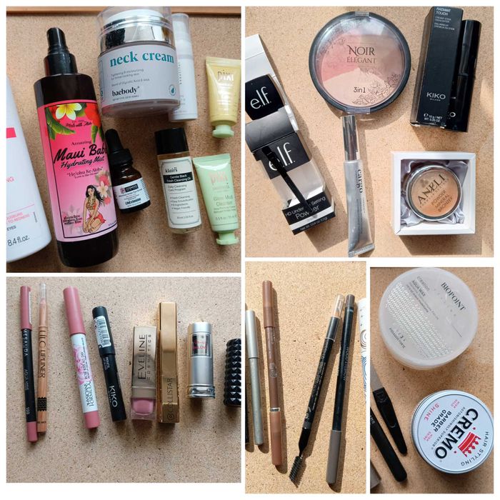 Косметика для макіяжа губ, очей, брів, пензлики