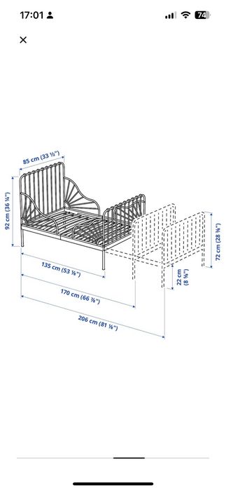 Cama MINNEN extensível 80x200 cm + colchão + estrado