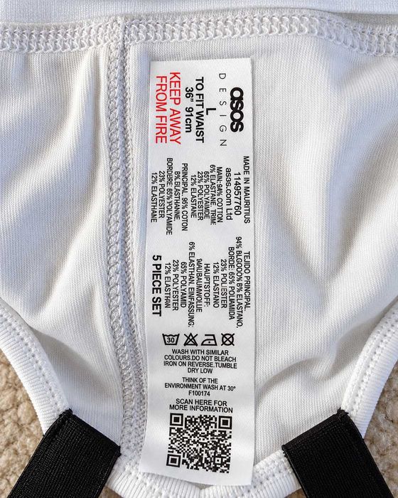 ASOS DESIGN Jockstrap L – białe męskie slipy z czarnymi paskami, bawełna