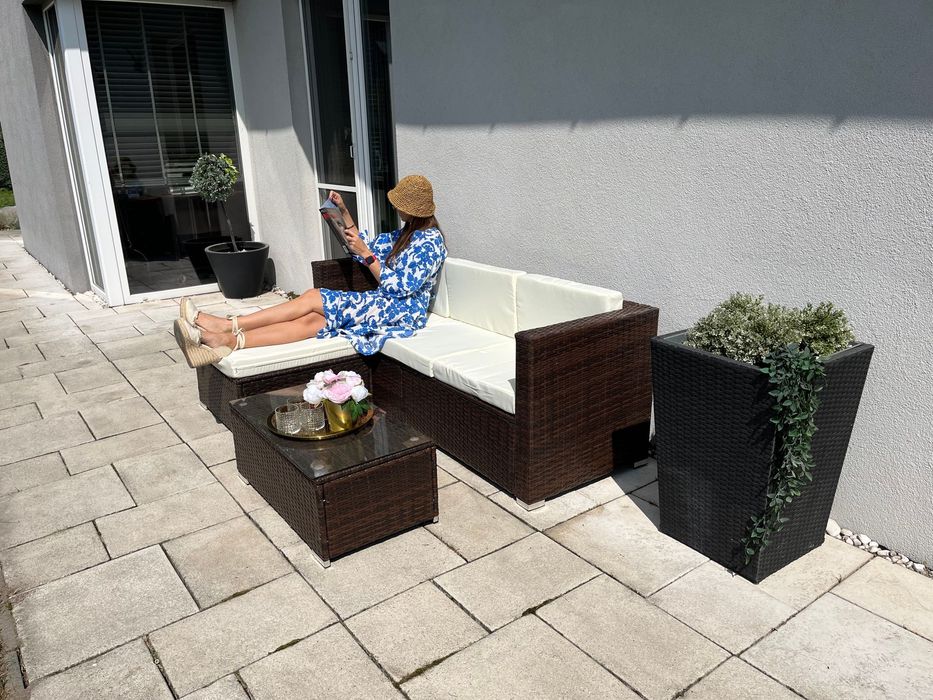 Milano nowy zestaw technorattan sofa 3 os pufa