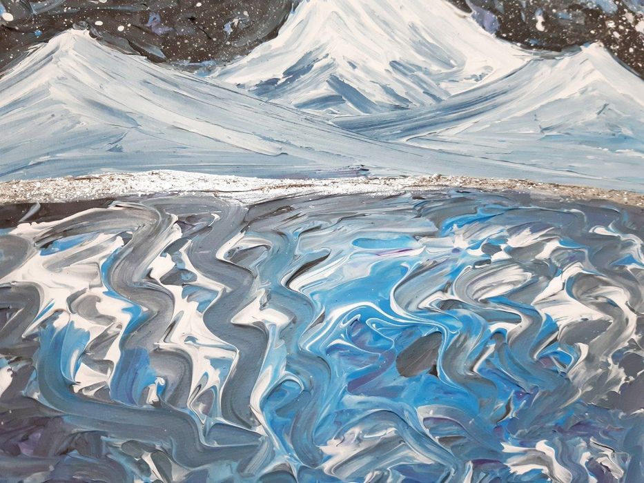 Картина кругла акрилова «Засніжені гори»