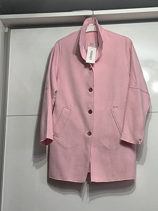 Płaszcz elegancki różowy na guziki 30% wełna Polski klasycznyXs/S nowość