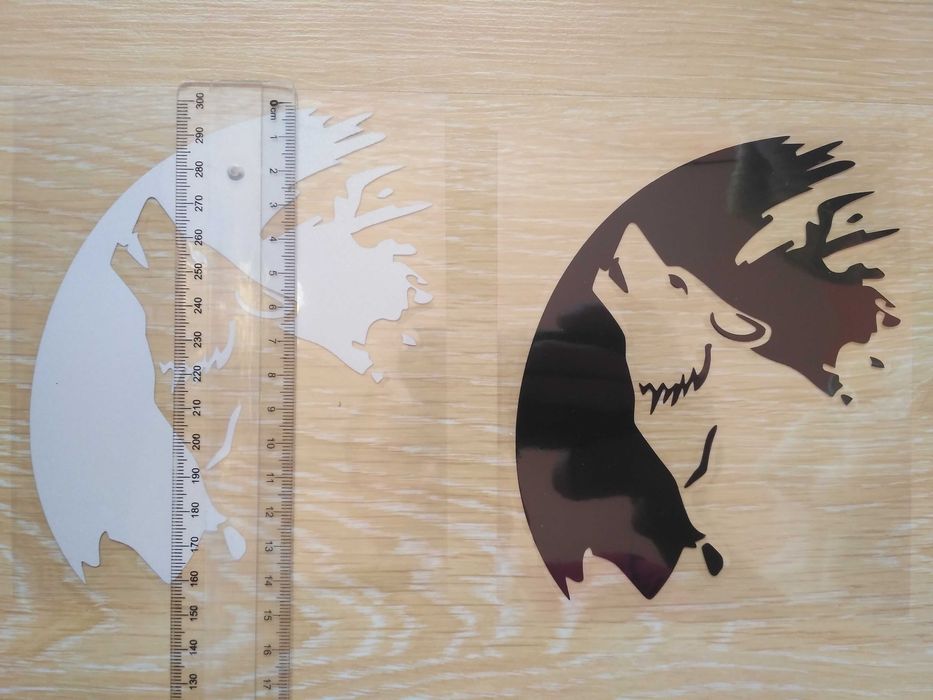 Наклейка Волк Белая светоотражающая ,Чёрная