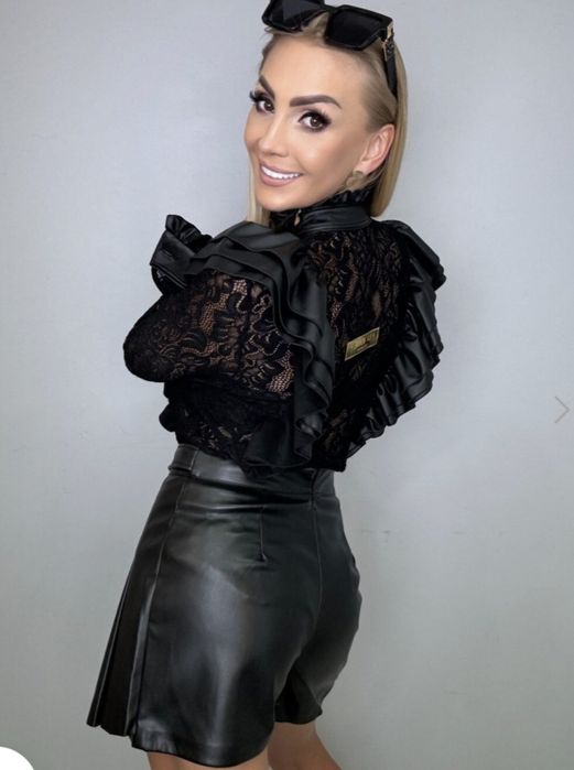 Koszula koronkowa z eco skórą La Monne.Okazja!