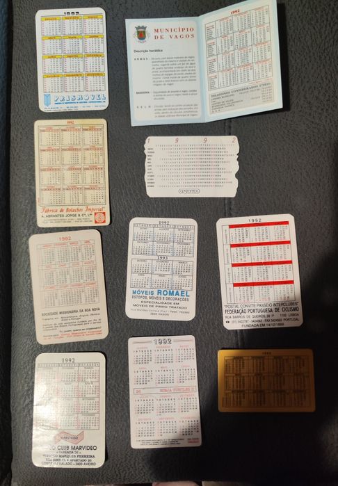 Dez calendários de bolso de 1992