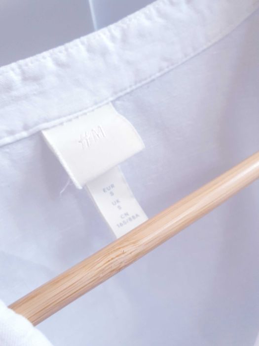 Biała koszula bluzka lniana H&M pudełkowa oversize 40 42