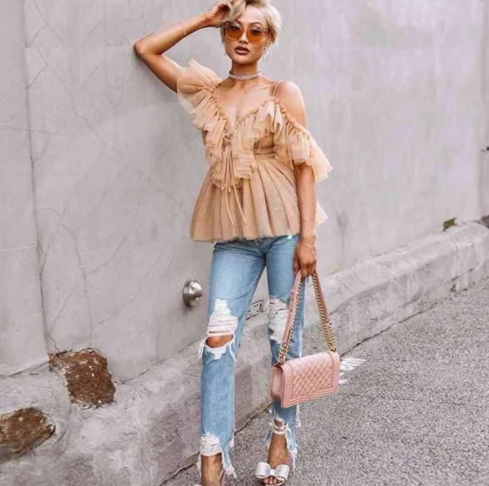 Bluzka beżowa styl gucci versace LV pinko