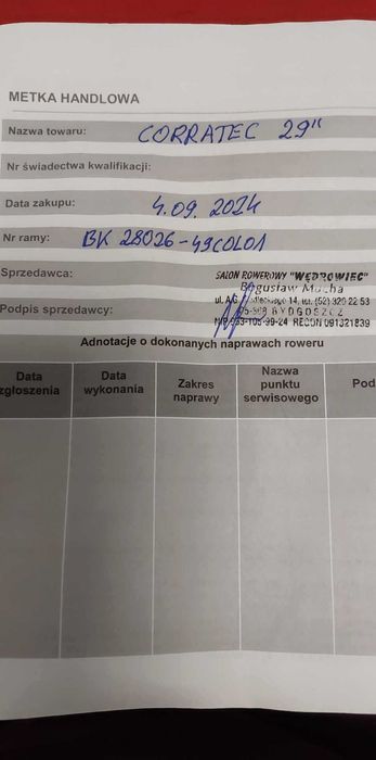 Rower górski MTB CORRATEC X-Vert  rama 49 cm 19" koła 29"