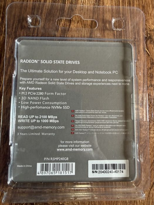 Продам новий SSD накопичувач Radeon M.2 Pcie 2280 Nvme 240Gb.