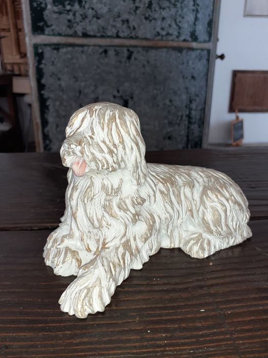 2 lindos cãezinhos biscuit branco/metálico