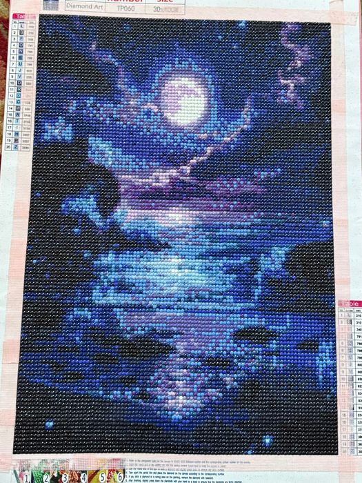 Картина алмазною мозаїкою «Місячна ніч над морем» (Ручна робота)