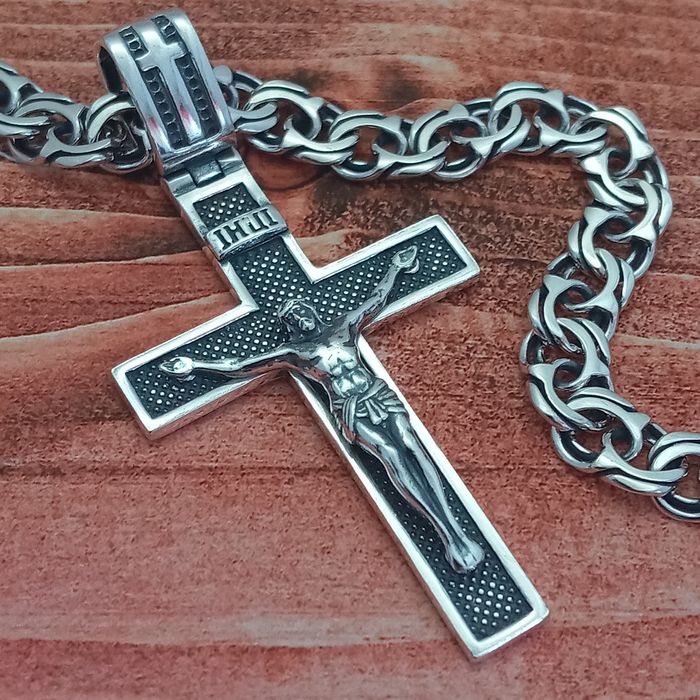 Серебряный крест и цепочка бисмарк 925 проба крестик цепь подвеска