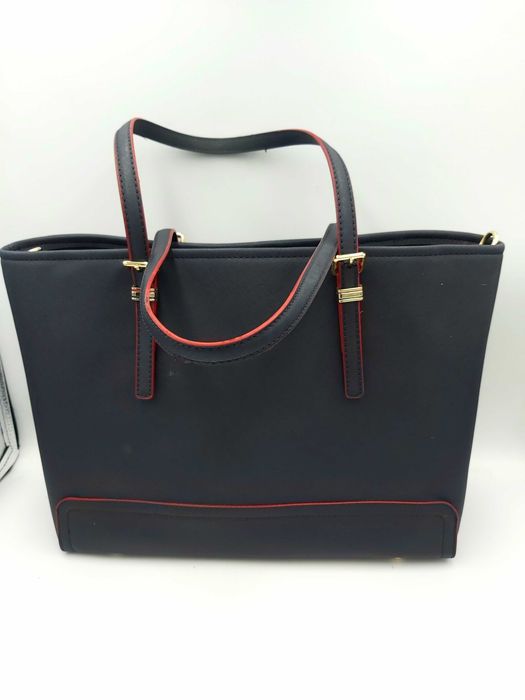 Torebka TOMMY HILFIGER granatowa czerwona torba shopperka pojemna